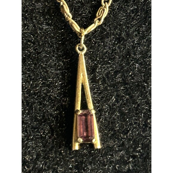 VTG Avon Initial A Charm Necklace 15" Chain Gold Tone Purple Crystal J3 - Picture 3 of 5